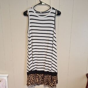 Beeson River Women's Striped Sleeveless Dress with Leopard Hem Size Large